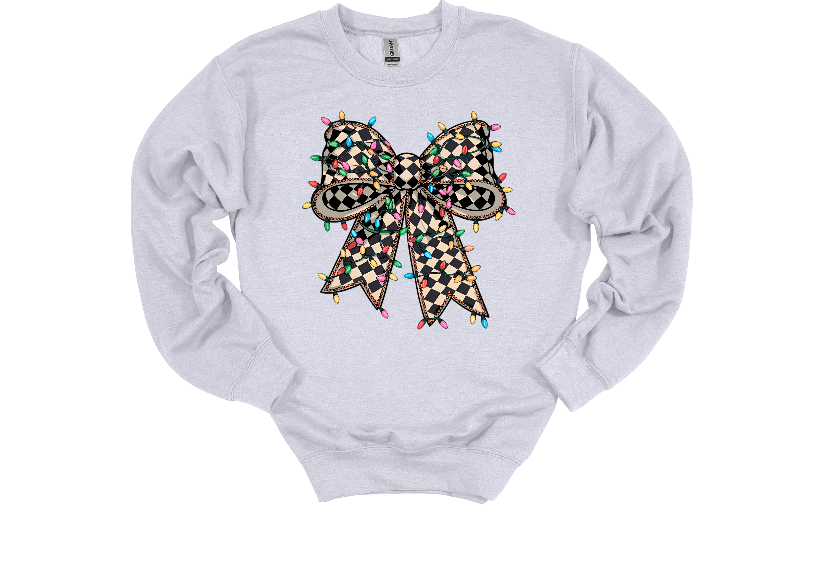 🖤 Checkered Bow Christmas Lights Crewneck