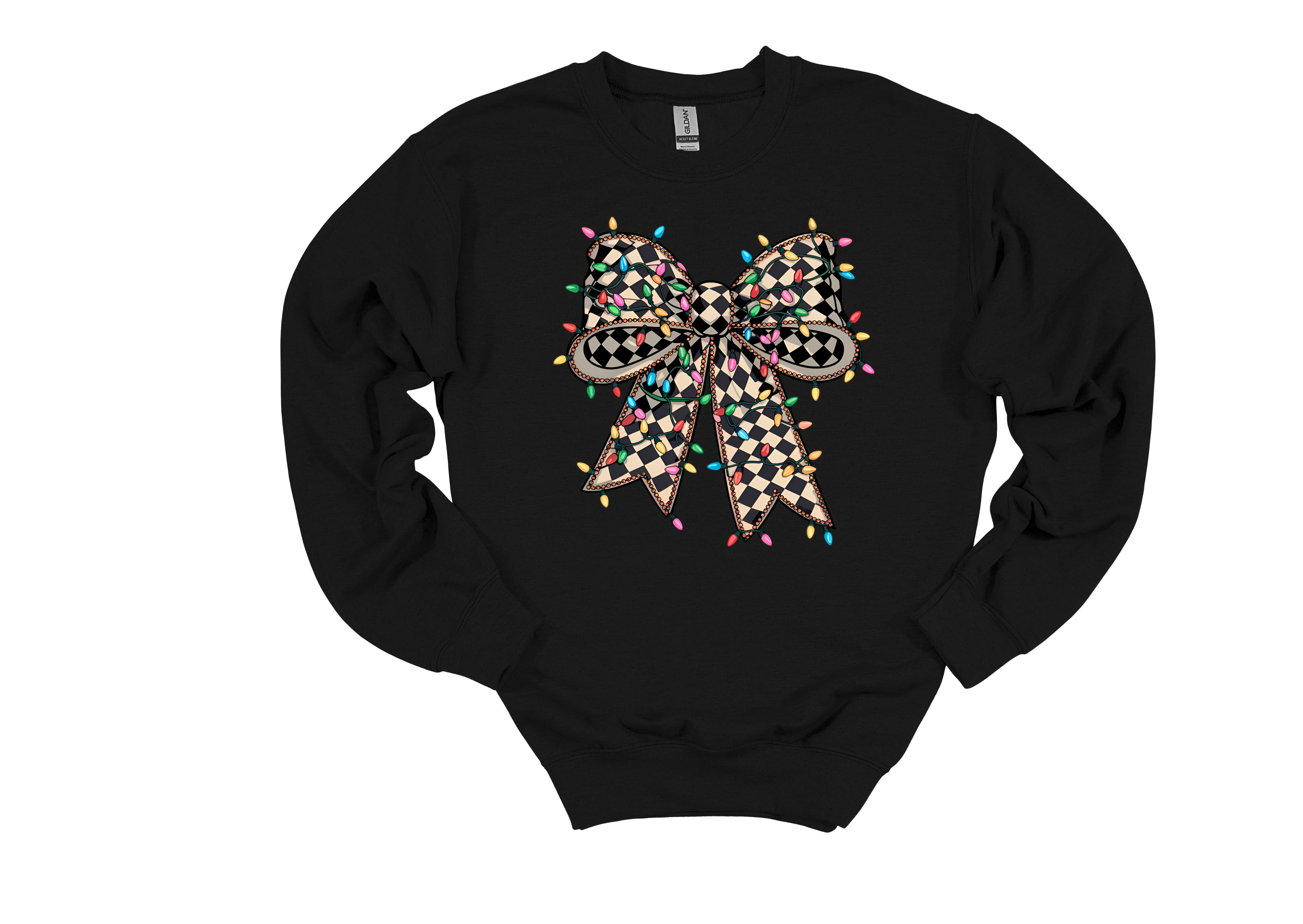 🖤 Checkered Bow Christmas Lights Crewneck