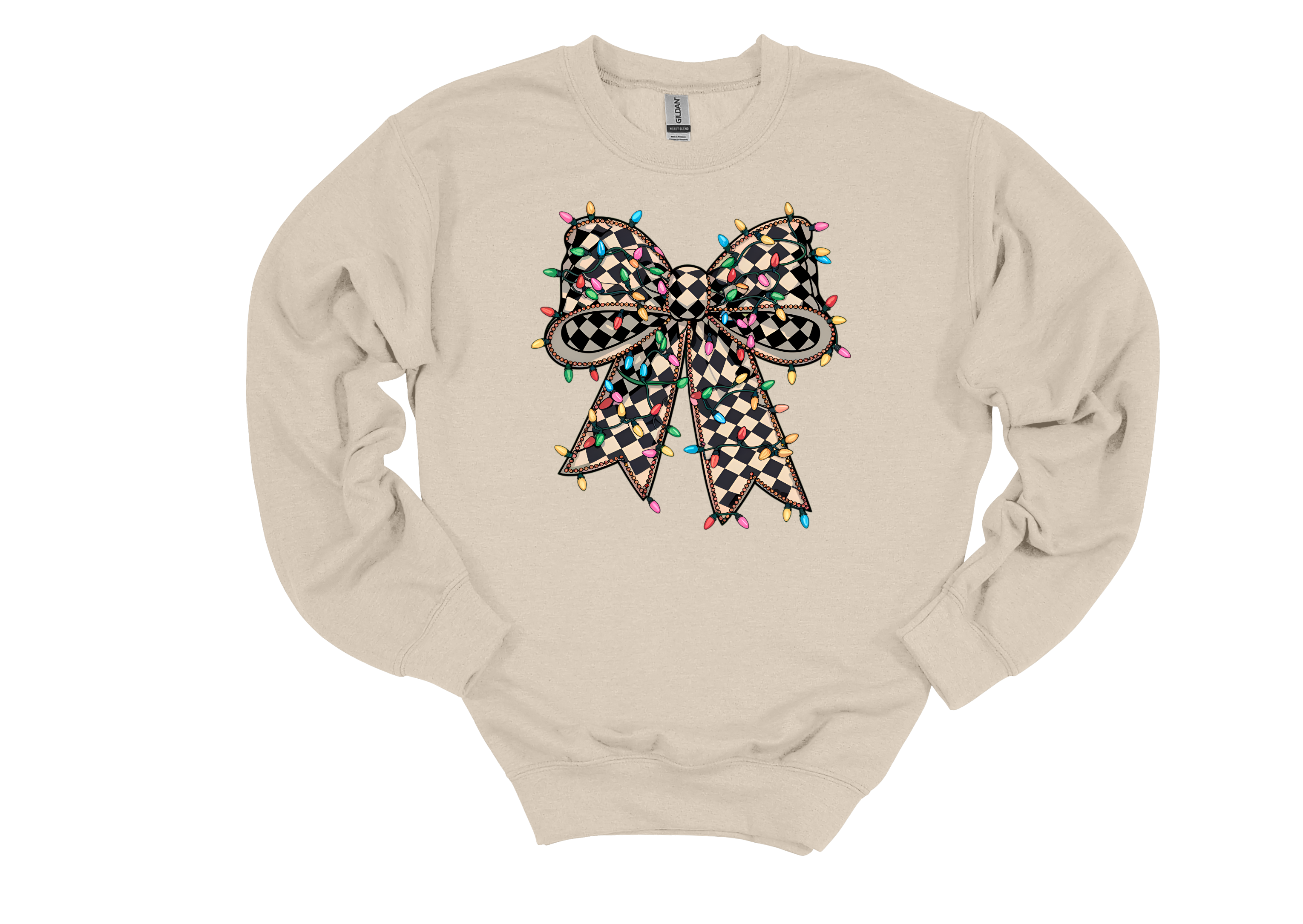 🖤 Checkered Bow Christmas Lights Crewneck