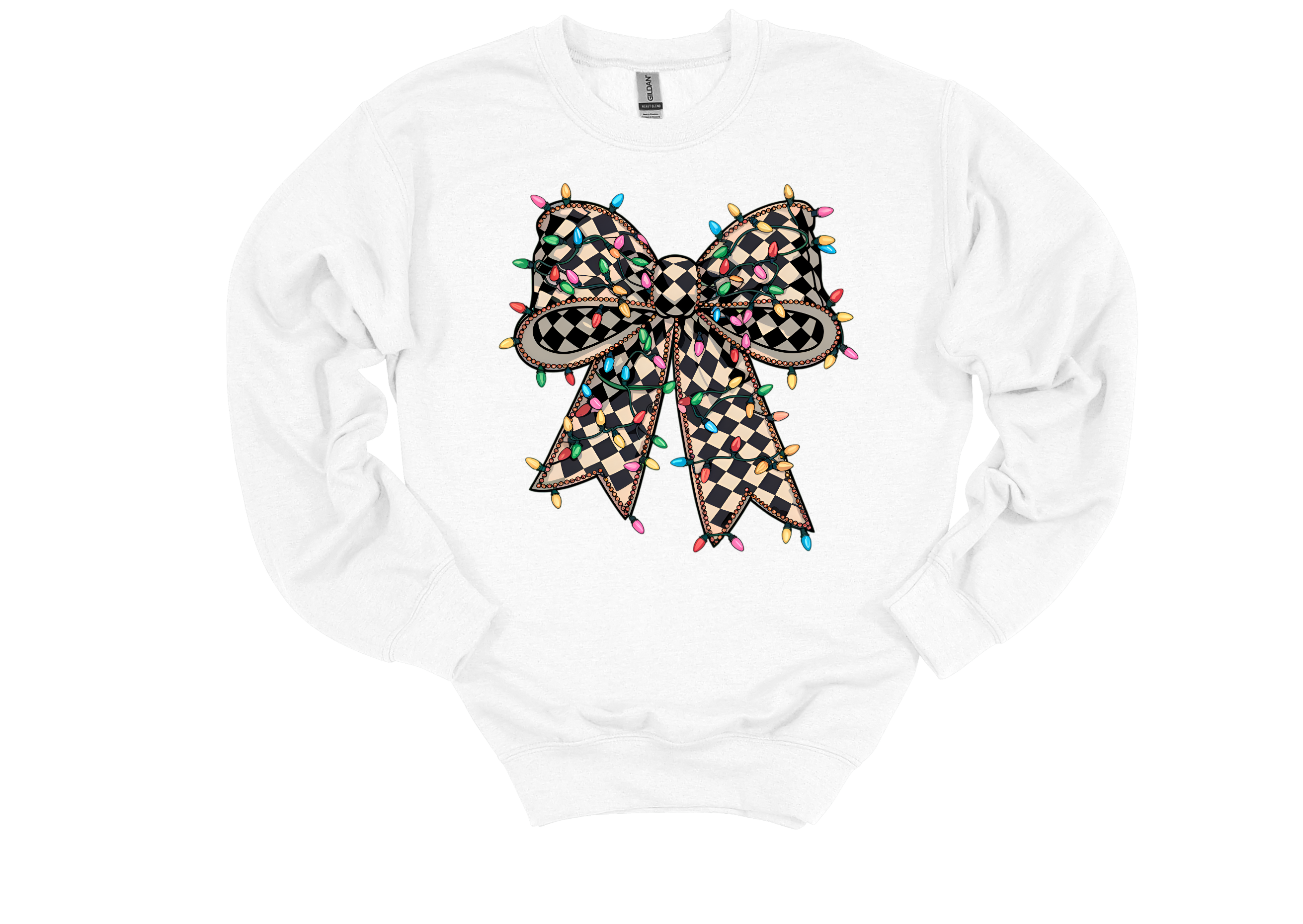 🖤 Checkered Bow Christmas Lights Crewneck